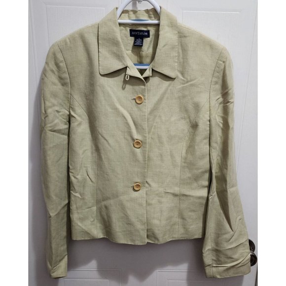Ann Taylor Women’s Long Sleeve 3 Button Blazer Jacket Green Linen Blend Size 4 - Picture 1 of 7